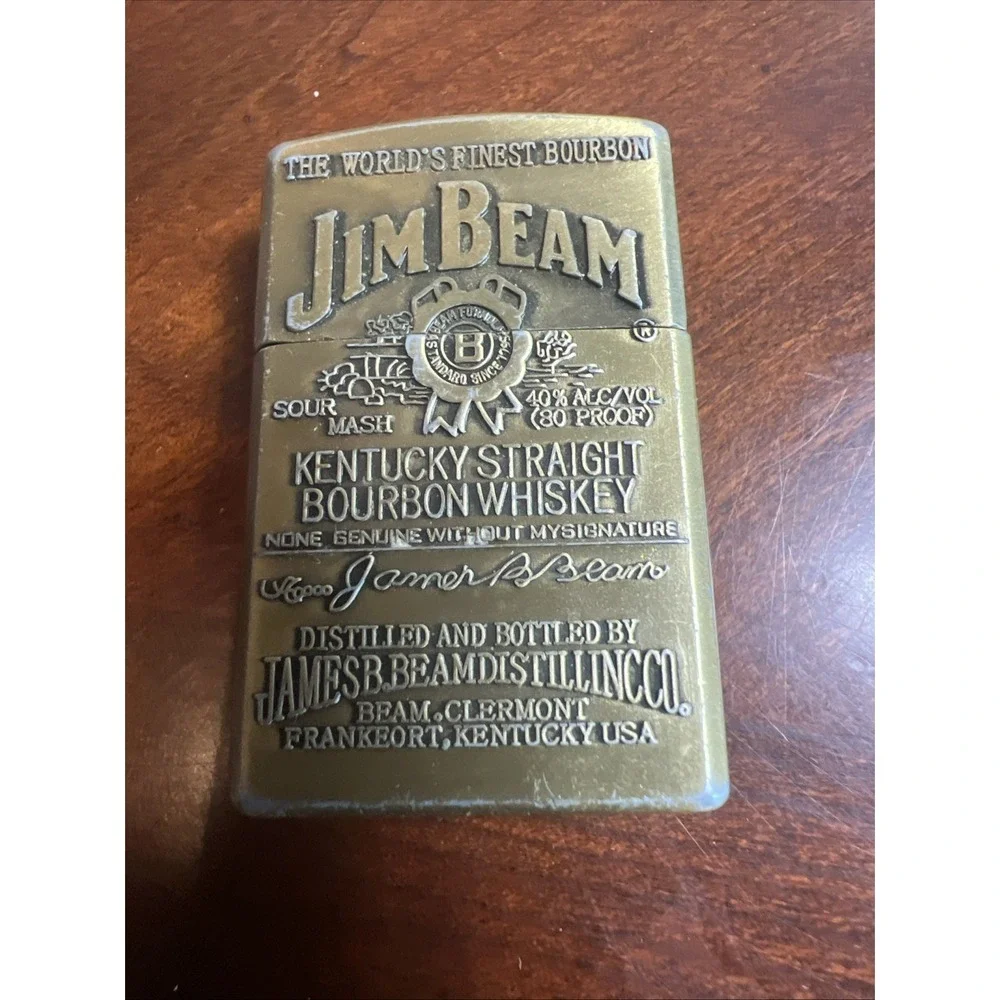 SOLID‎ BRASS CIGARETTE LIGHTER JIM BEAM BOURBON WHISKEY LOGO Vtg